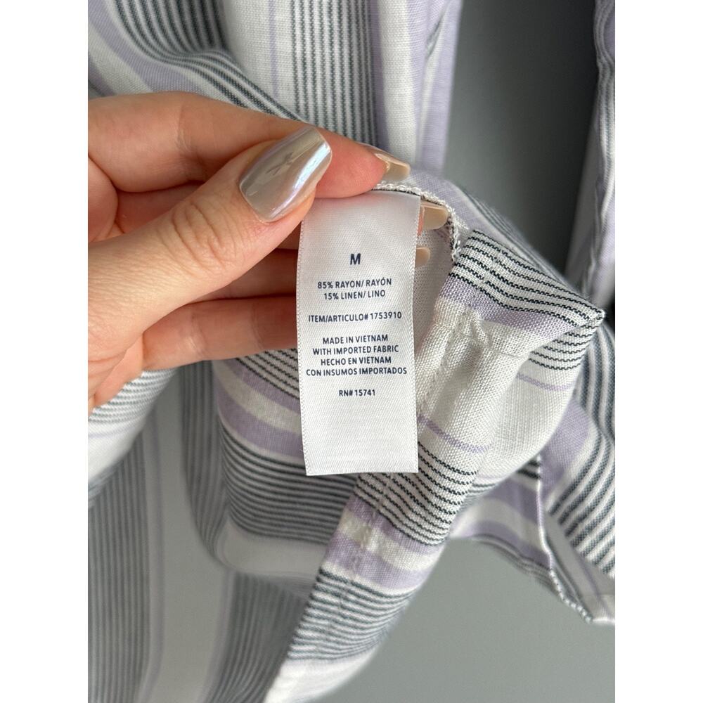Splendid Striped Peasant Blouse Size M Rayon Linen V-Neck Boho Coastal Top - Picture 3 of 6